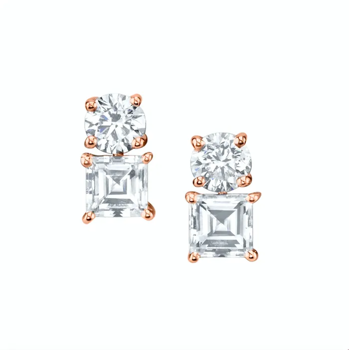 anitako LARGE ROUND AND ASSCHER CUT TWO DOT DIAMOND EARRINGS Earrings anitako LARGE ROUND AND ASSCHER CUT TWO DOT DIAMOND EARRINGS Earrings
