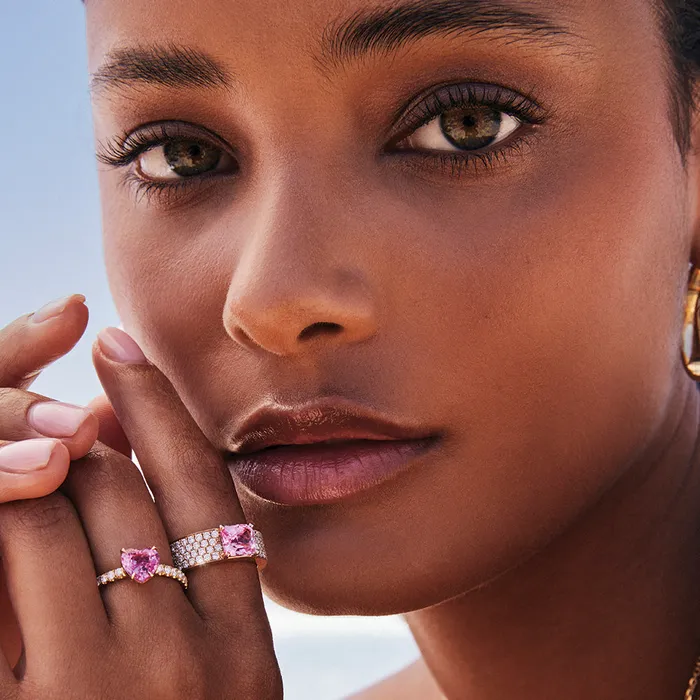 anitako Rings WIDE DIAMOND BAND WITH RADIANT CUT PINK SAPPHIRE CENTER