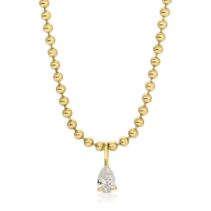 BALL CHAIN NECKLACE WITH PEAR DIAMOND PENDANT anitako Necklaces