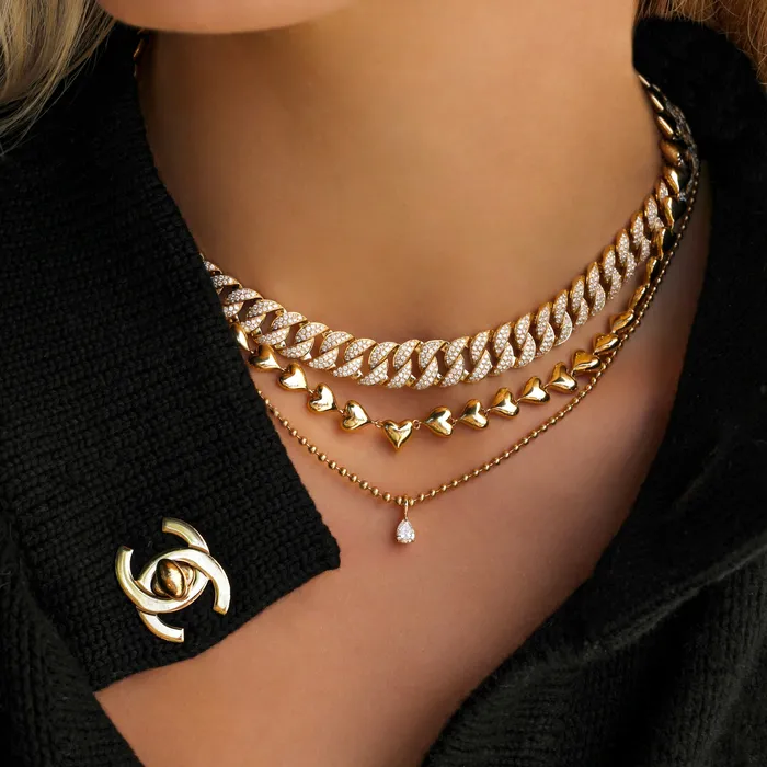 BALL CHAIN NECKLACE WITH PEAR DIAMOND PENDANT anitako Necklaces