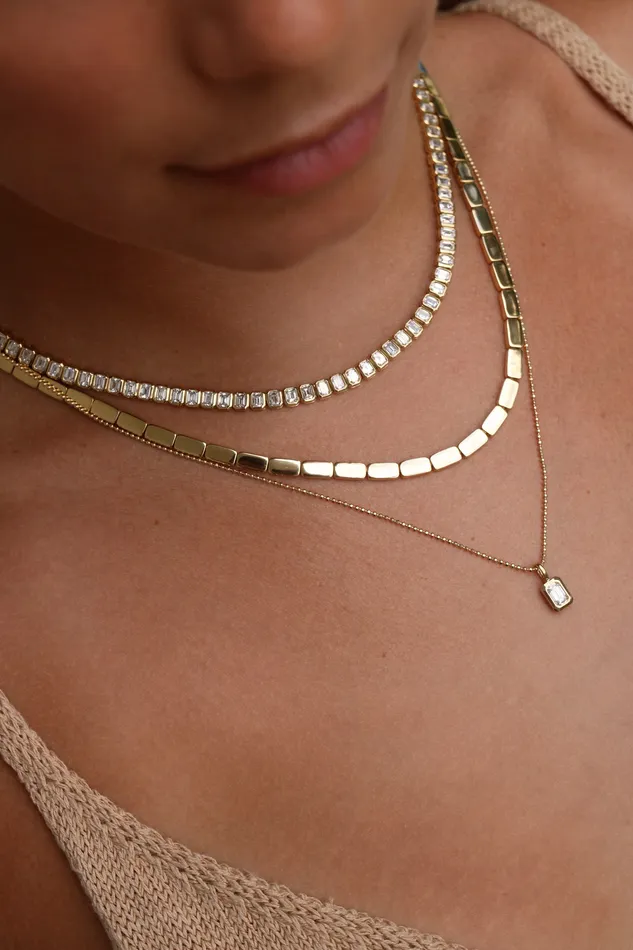 BEZELED EMERALD CUT DIAMOND PENDANT anitako Necklaces