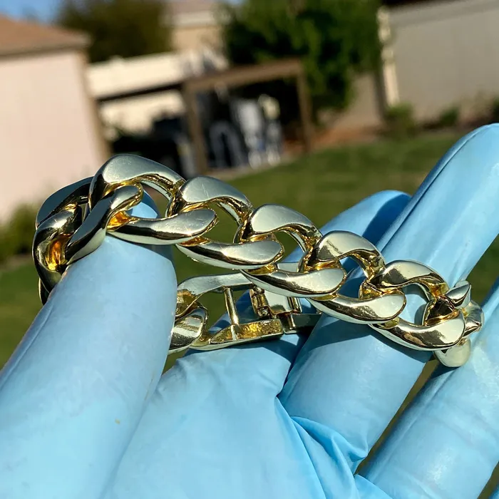 Bling Cartel 14K Gold Plated Cuban Link Chain Hip Hop Bracelet 15MM Thick 89 Inch Bracelets Bling Cartel 14K Gold Plated Cuban Link Chain Hip Hop Bracelet 15MM Thick 89 Inch Bracelets