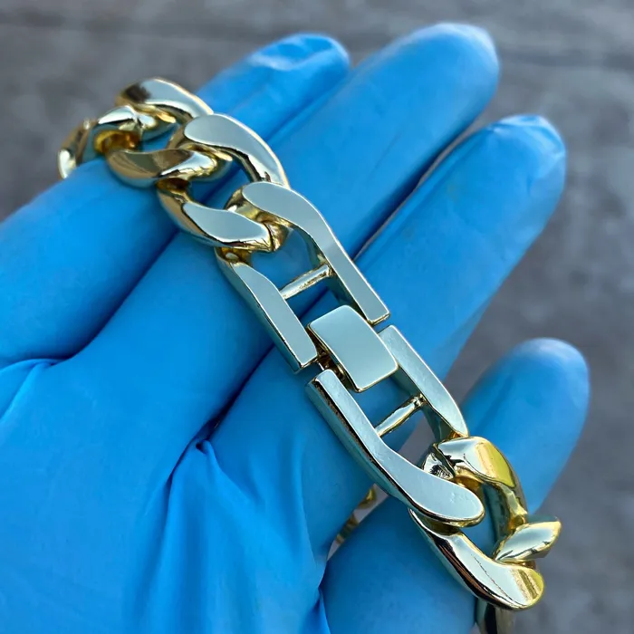 Bling Cartel 14K Gold Plated Cuban Link Chain Hip Hop Bracelet 15MM Thick 89 Inch Bracelets Bling Cartel 14K Gold Plated Cuban Link Chain Hip Hop Bracelet 15MM Thick 89 Inch Bracelets