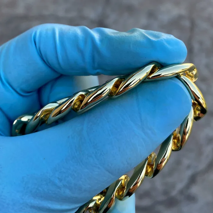 Bling Cartel 14K Gold Plated Cuban Link Chain Hip Hop Bracelet 15MM Thick 89 Inch Bracelets Bling Cartel 14K Gold Plated Cuban Link Chain Hip Hop Bracelet 15MM Thick 89 Inch Bracelets