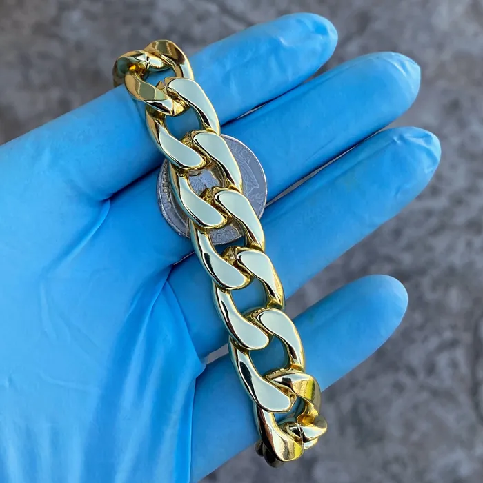 Bling Cartel 14K Gold Plated Cuban Link Chain Hip Hop Bracelet 15MM Thick 89 Inch Bracelets Bling Cartel 14K Gold Plated Cuban Link Chain Hip Hop Bracelet 15MM Thick 89 Inch Bracelets
