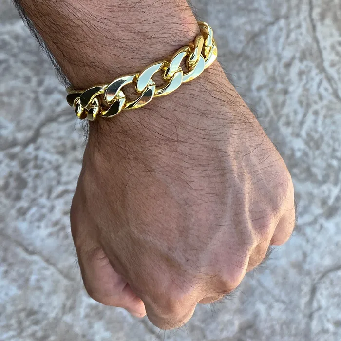 Bling Cartel 14K Gold Plated Cuban Link Chain Hip Hop Bracelet 15MM Thick 89 Inch Bracelets Bling Cartel 14K Gold Plated Cuban Link Chain Hip Hop Bracelet 15MM Thick 89 Inch Bracelets