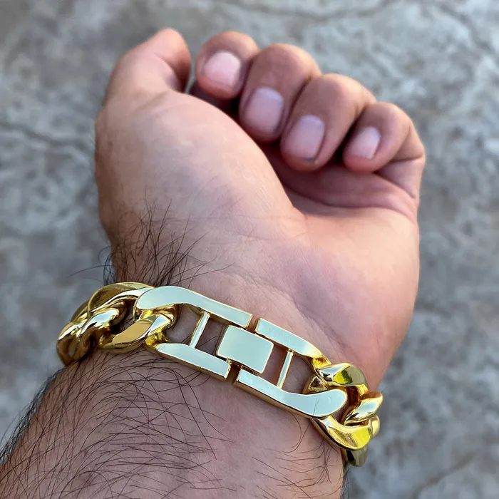 Bling Cartel 14K Gold Plated Cuban Link Chain Hip Hop Bracelet 15MM Thick 89 Inch Bracelets Bling Cartel 14K Gold Plated Cuban Link Chain Hip Hop Bracelet 15MM Thick 89 Inch Bracelets