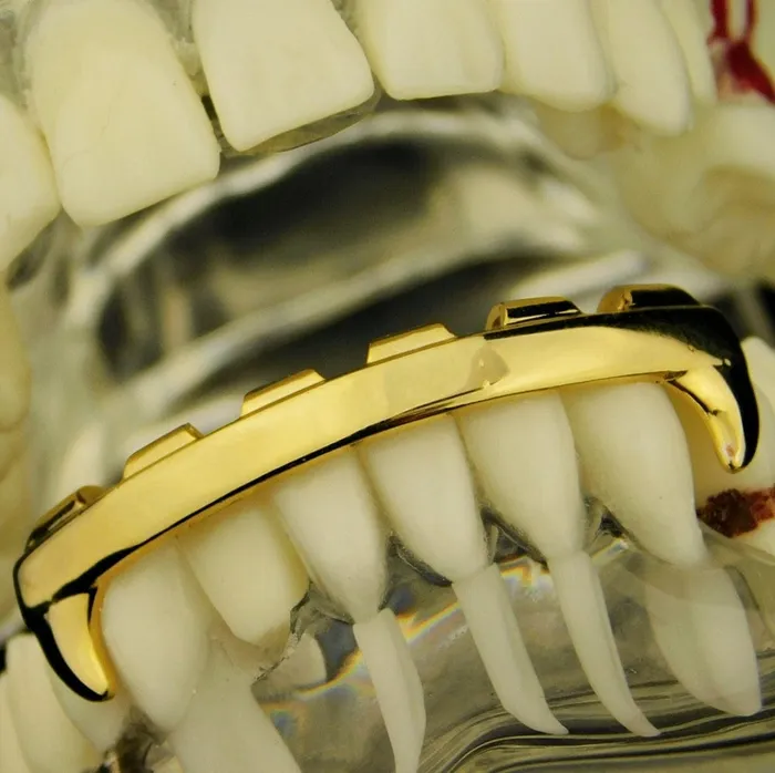 Bling Cartel Admin 14k Gold Plated Vampire Fangs Bar Bottom Grillz PreStyled Sets