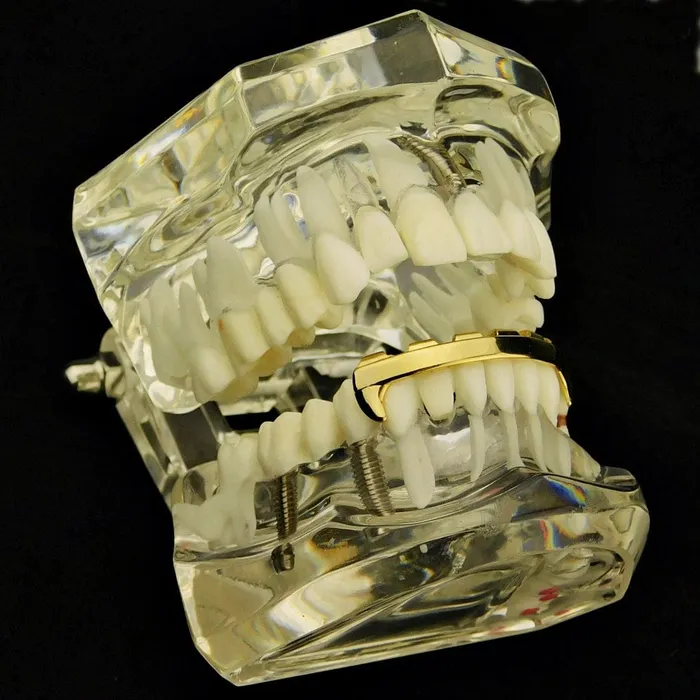 Bling Cartel Admin 14k Gold Plated Vampire Fangs Bar Bottom Grillz PreStyled Sets