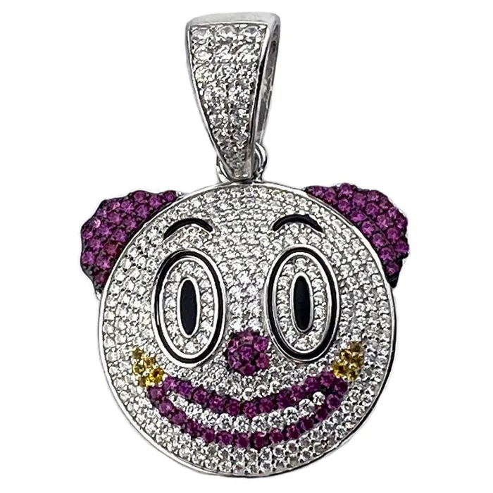 Bling Cartel Admin 925 Sterling Silver Clown Emoji Pendant CZ Iced Flooded Out Necklaces