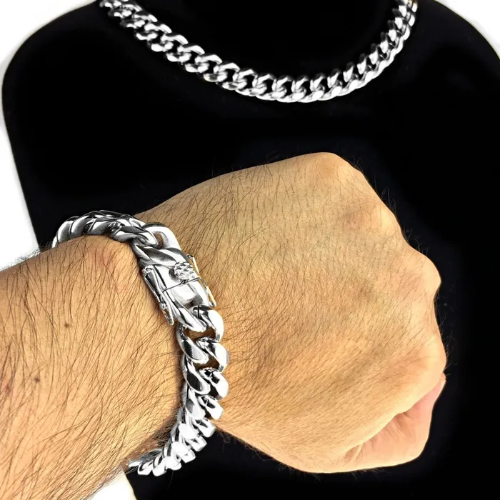 Bling Cartel Admin Bracelets 316L Stainless Steel Silver 14MM x 18 Cuban Chain Bracelet