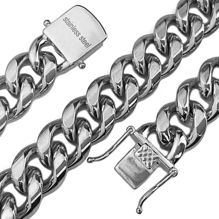 Bling Cartel Admin Bracelets 316L Stainless Steel Silver 14MM x 18 Cuban Chain Bracelet