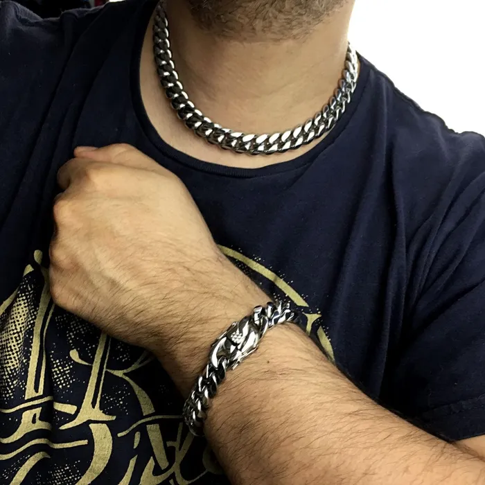 Bling Cartel Admin Bracelets 316L Stainless Steel Silver 14MM x 18 Cuban Chain Bracelet
