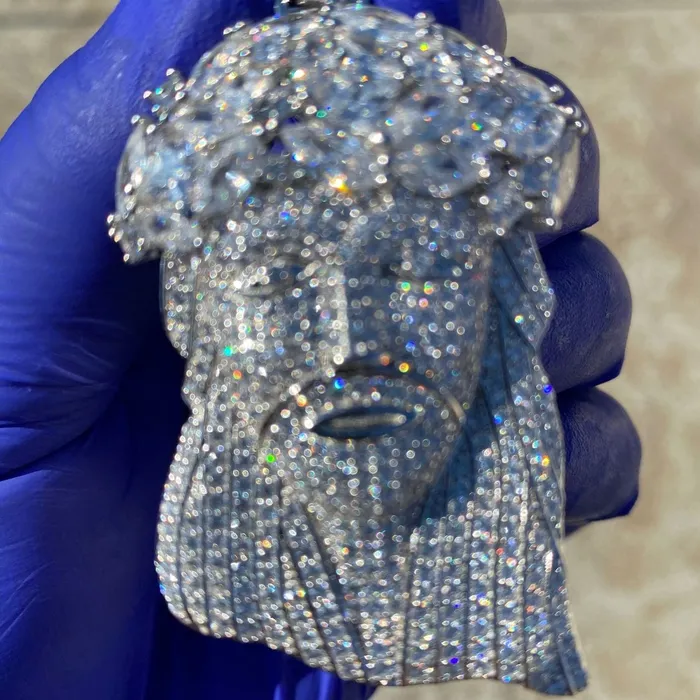 Bling Cartel Admin Necklaces 925 Sterling Silver Iced Flooded Out Baguette Crown Jesus Pendant LARGE