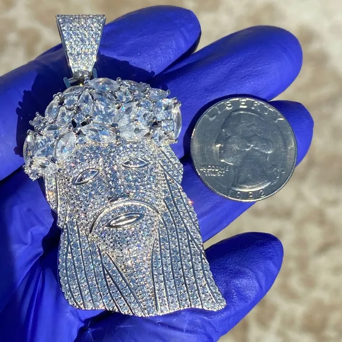 Bling Cartel Admin Necklaces 925 Sterling Silver Iced Flooded Out Baguette Crown Jesus Pendant LARGE