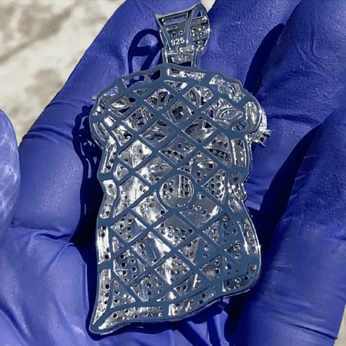 Bling Cartel Admin Necklaces 925 Sterling Silver Iced Flooded Out Baguette Crown Jesus Pendant LARGE