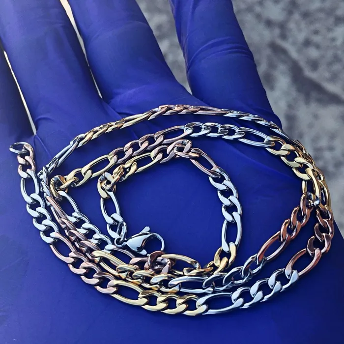 Bling Cartel Admin Necklaces Figaro Tri Tone Stainless Steel Chain Necklace 2024