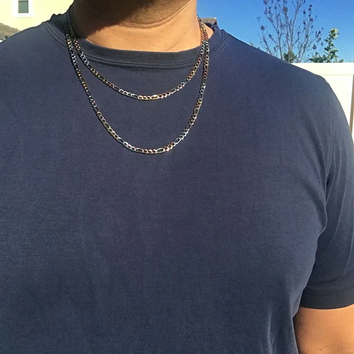 Bling Cartel Admin Necklaces Figaro Tri Tone Stainless Steel Chain Necklace 2024