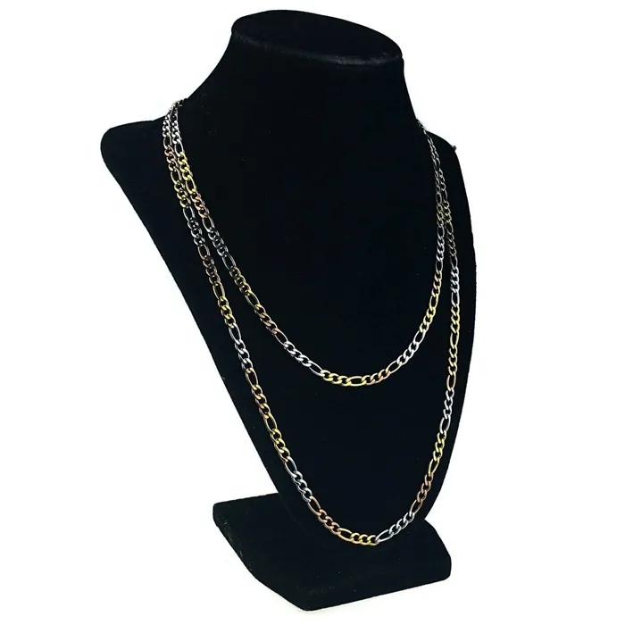 Bling Cartel Admin Necklaces Figaro Tri Tone Stainless Steel Chain Necklace 2024