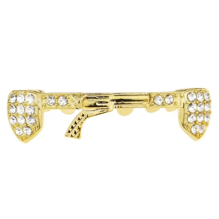 Bling Cartel Admin PreStyled Sets 14K Gold Plated Iced Gun Pistol Bottom Teeth Grillz Bling Cartel Admin PreStyled Sets 14K Gold Plated Iced Gun Pistol Bottom Teeth Grillz