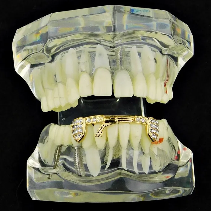 Bling Cartel Admin PreStyled Sets 14K Gold Plated Iced Gun Pistol Bottom Teeth Grillz