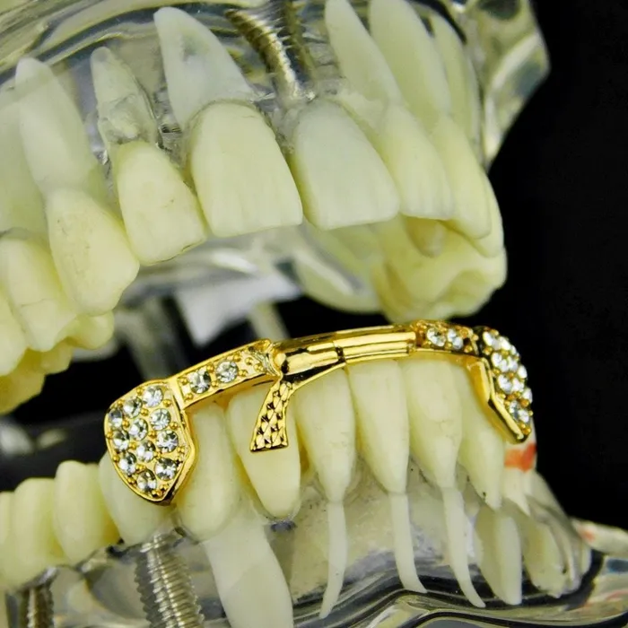 Bling Cartel Admin PreStyled Sets 14K Gold Plated Iced Gun Pistol Bottom Teeth Grillz