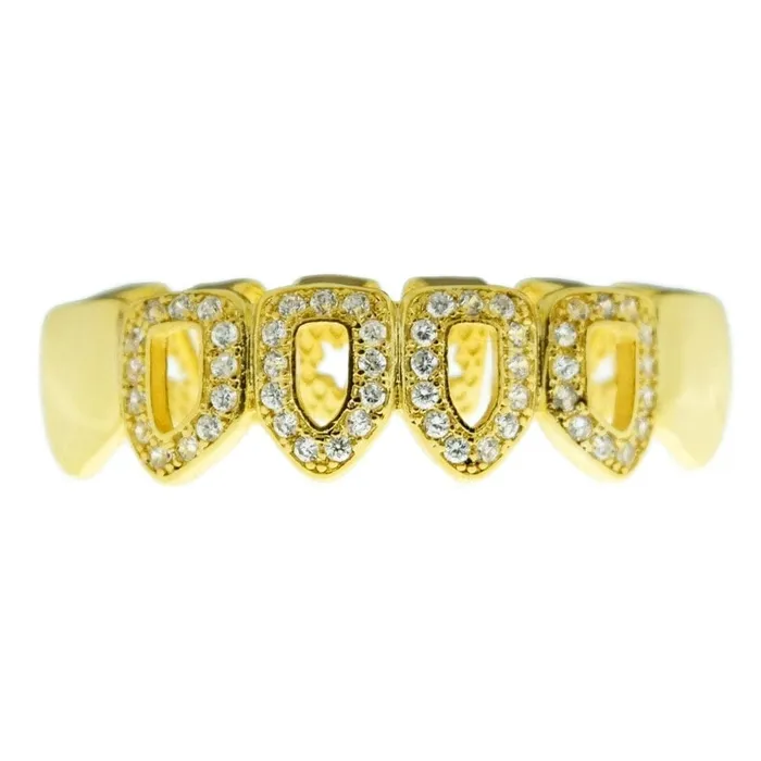 Bling Cartel Admin Rings 14K Gold Plated Iced CZ Four Open Face Bottom Teeth Grillz Bling Cartel Admin Rings 14K Gold Plated Iced CZ Four Open Face Bottom Teeth Grillz