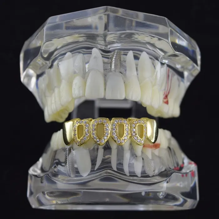 Bling Cartel Admin Rings 14K Gold Plated Iced CZ Four Open Face Bottom Teeth Grillz
