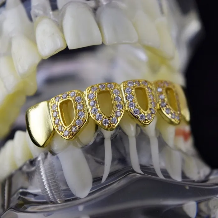 Bling Cartel Admin Rings 14K Gold Plated Iced CZ Four Open Face Bottom Teeth Grillz
