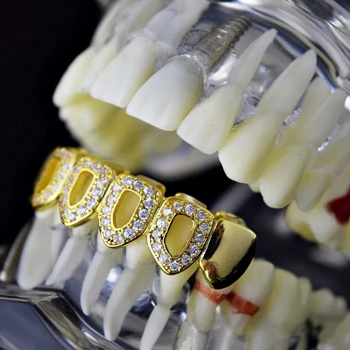 Bling Cartel Admin Rings 14K Gold Plated Iced CZ Four Open Face Bottom Teeth Grillz