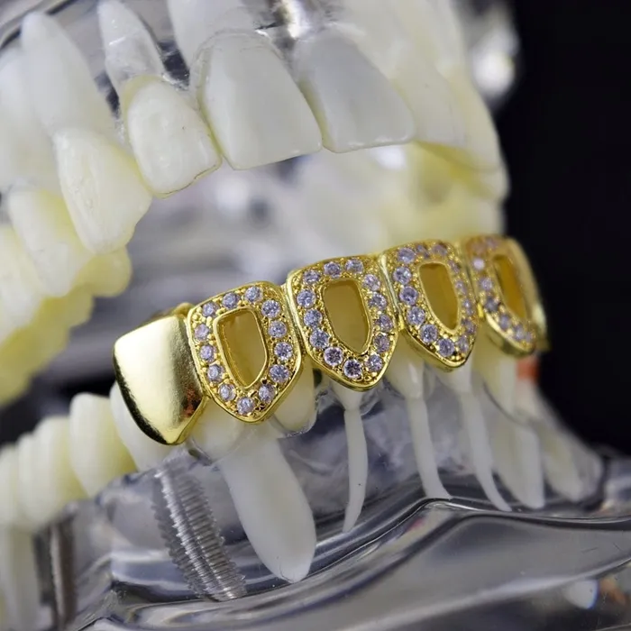 Bling Cartel Admin Rings 14K Gold Plated Iced CZ Four Open Face Bottom Teeth Grillz