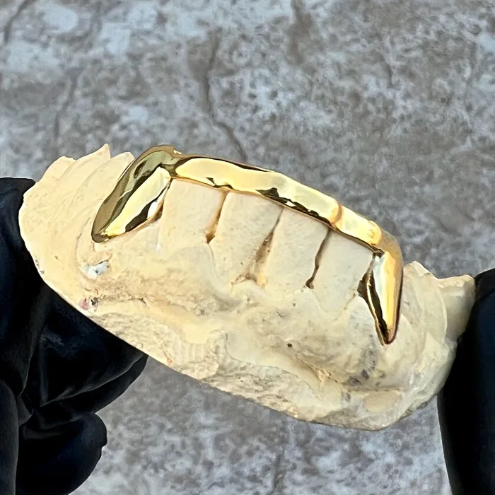 Bling Cartel Admin Rings Gold Plated over 925 Sterling Silver Canine Slim Front Bar Custom Grillz