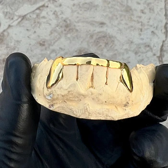Bling Cartel Admin Rings Gold Plated over 925 Sterling Silver Canine Slim Front Bar Custom Grillz