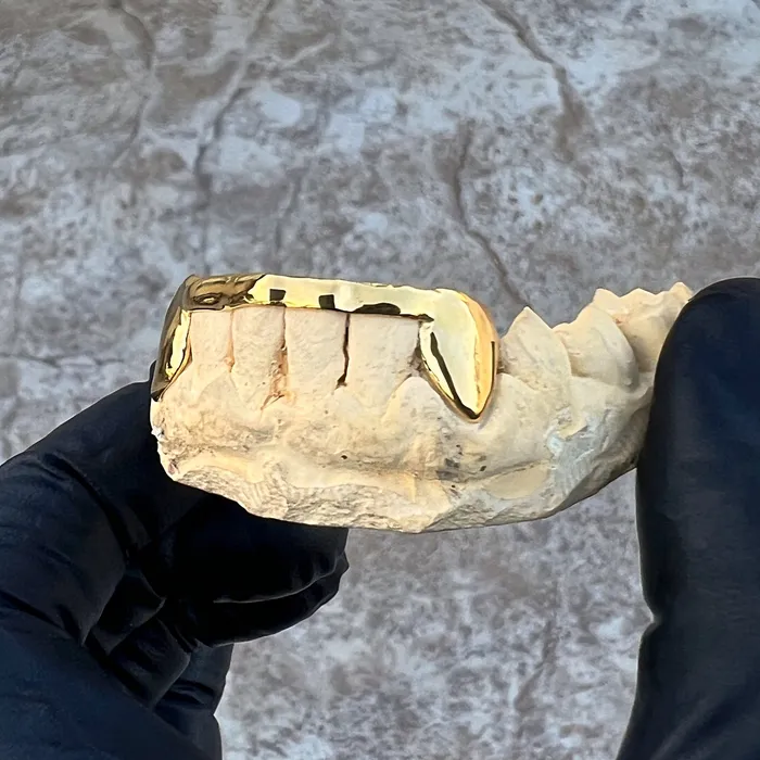 Bling Cartel Admin Rings Gold Plated over 925 Sterling Silver Canine Slim Front Bar Custom Grillz