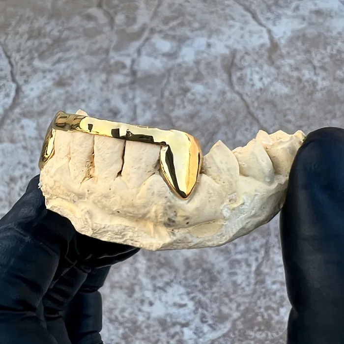 Bling Cartel Admin Rings Gold Plated over 925 Sterling Silver Canine Slim Front Bar Custom Grillz