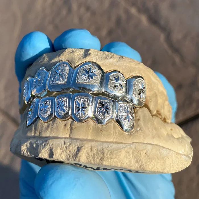 Bling Cartel Admin Rings Real 925 Sterling Silver Custom Grillz Diamond Dust Starburst Cuts Teeth Grill