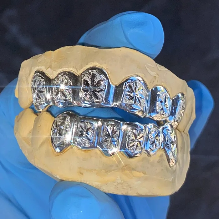 Bling Cartel Admin Rings Real 925 Sterling Silver Custom Grillz Diamond Dust Starburst Cuts Teeth Grill