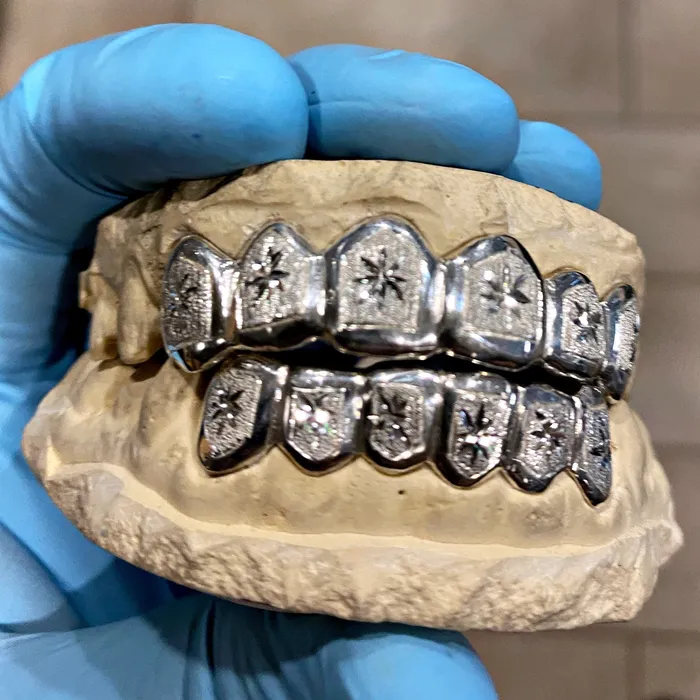 Bling Cartel Admin Rings Real 925 Sterling Silver Custom Grillz Diamond Dust Starburst Cuts Teeth Grill