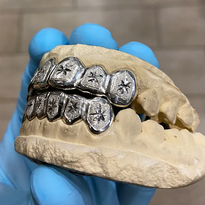 Bling Cartel Admin Rings Real 925 Sterling Silver Custom Grillz Diamond Dust Starburst Cuts Teeth Grill