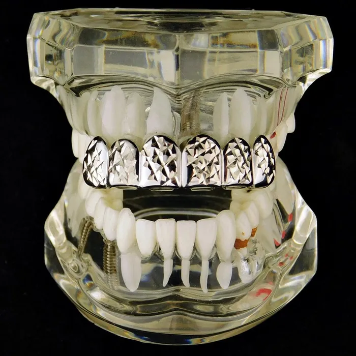 Bling Cartel Admin Rings Silver Tone DiamondCut Top Teeth Grillz