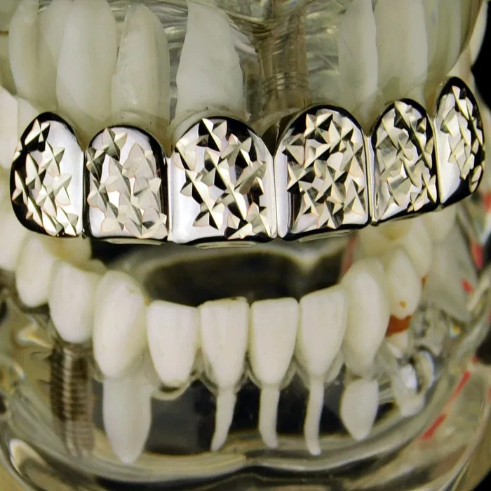 Bling Cartel Admin Rings Silver Tone DiamondCut Top Teeth Grillz