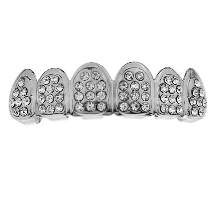 Bling Cartel Admin Rings Silver Tone Top Teeth Iced Tombstone Grillz