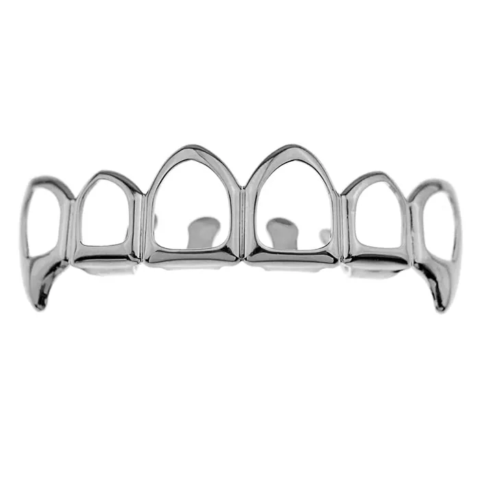Bling Cartel Admin Silver Tone 6 Open Face Top Vampire Fangs Grillz Rings
