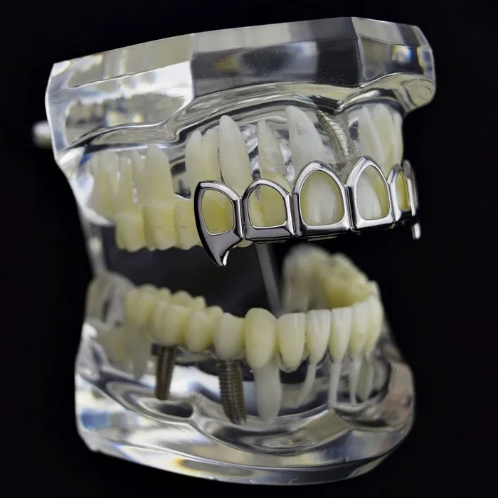 Bling Cartel Admin Silver Tone 6 Open Face Top Vampire Fangs Grillz Rings