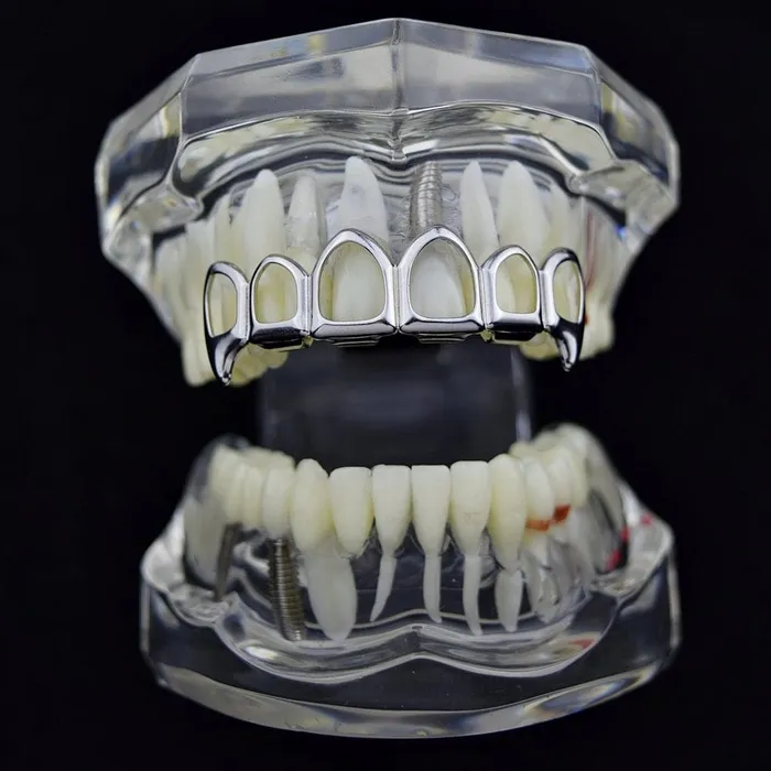 Bling Cartel Admin Silver Tone 6 Open Face Top Vampire Fangs Grillz Rings