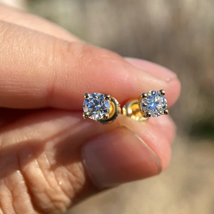Bling Cartel Earrings 1CT TW Moissanite Stud Earrings 14K Gold Plated over 925 Sterling Silver Pass Diamond Tester 5MM