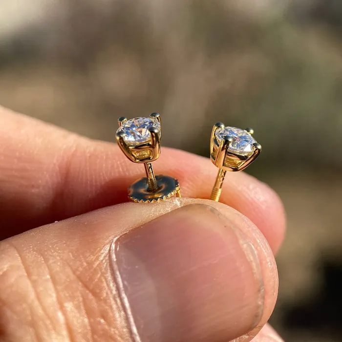 Bling Cartel Earrings 1CT TW Moissanite Stud Earrings 14K Gold Plated over 925 Sterling Silver Pass Diamond Tester 5MM