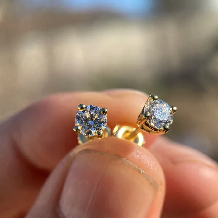 Bling Cartel Earrings 1CT TW Moissanite Stud Earrings 14K Gold Plated over 925 Sterling Silver Pass Diamond Tester 5MM