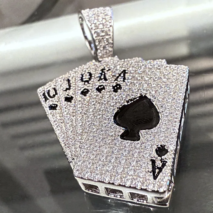 Bling Cartel Necklaces 925 Sterling Silver Pendant Playing Cards CZ Royal Flush Aces of Spades Bling Cartel Necklaces 925 Sterling Silver Pendant Playing Cards CZ Royal Flush Aces of Spades