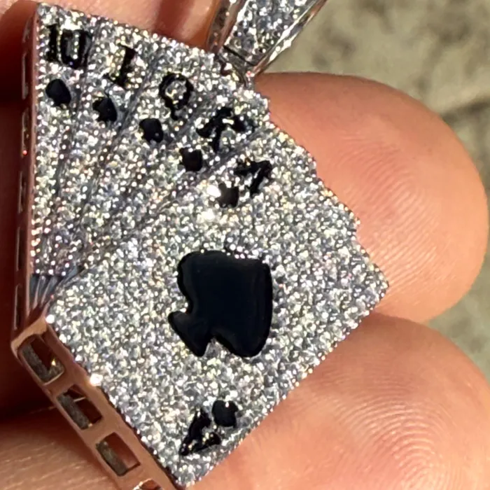 Bling Cartel Necklaces 925 Sterling Silver Pendant Playing Cards CZ Royal Flush Aces of Spades Bling Cartel Necklaces 925 Sterling Silver Pendant Playing Cards CZ Royal Flush Aces of Spades